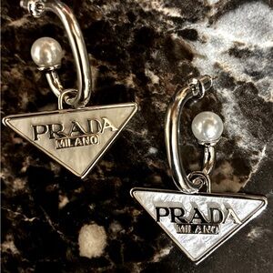 Triangular Silver and White Earrings